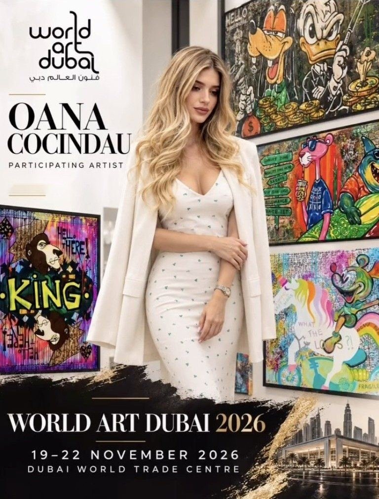 World Art Dubai 2026 poster: Oana Cocindau, participating artist, 19 to 22 November 2026, Dubai World Trade Centre